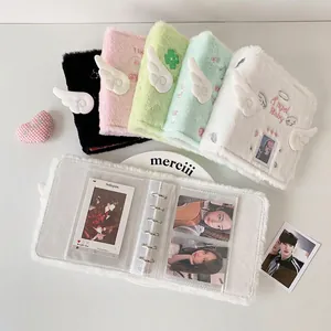 Plush angel wing k-pop photo album with A7 binder and heart embroidery in 5 colors