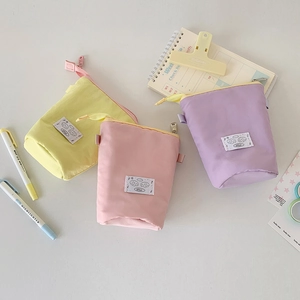 Pastel canvas telescopic pencil cases in yellow pink and purple for student stationery