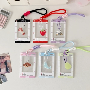 Instagram style acrylic card holders with matching lanyards and cartoon charms in six colors