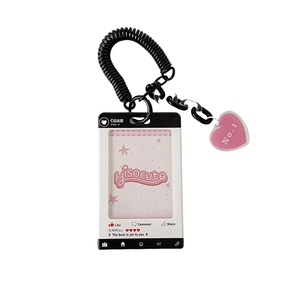 Transparenter Kartenhalter mit schwarzem Lanyard und pinkem Herzanhänger Set