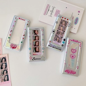 Holographic silver photo card albums with cute heart and star designs for K-pop fans