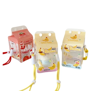 Cute milk box transparent PVC crossbody bag in strawberry and banana cartoon styles