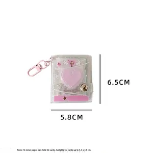 Detailed size specifications for pink heart glitter mini 2-inch photo album keychain