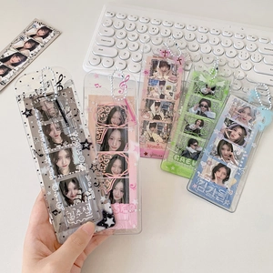 Transparent Glitter PVC Photocard Holder Korean Star Heart Pattern Photo Storage Sleeve With Bead Chain Card Pendant
