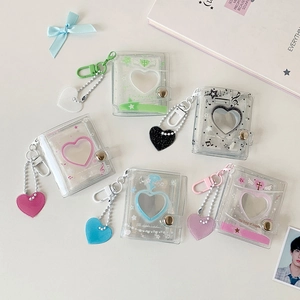 Mini transparent PVC photo albums with heart cutout and angel motif in five vibrant colors