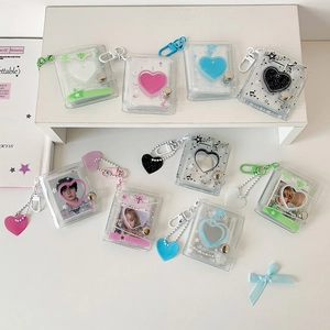 Mini 2 inch heart cutout photo card holder keychain with PVC glitter loose-leaf design