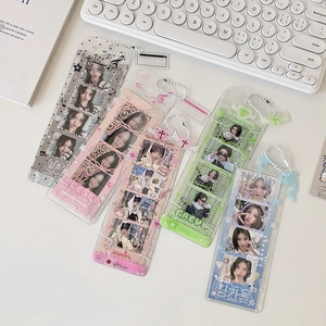 Pastel transparent photo card holders with colorful bead chains and star patterns