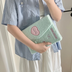 Mint green plush A5 card binder with magnetic envelope flap and heart embroidery