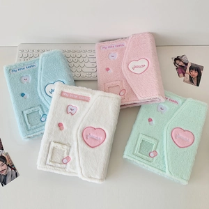 Plush envelope 4-grid photo card binder in blue, pink, cream white, and mint green