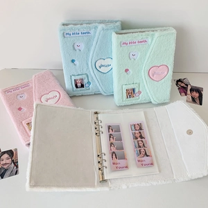 Pastel plush photocard binder for idols with cute embroidery and envelope flip design