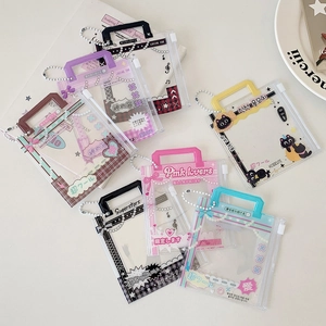 Mini transparent PVC card holder bags with colorful handles and bead chains for storage