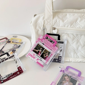 Colorful PVC photocard holders with handles and chains for idol photo storage