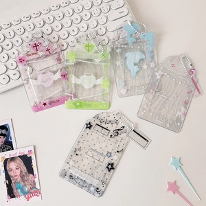 Transparent glitter photocard holder with angel and star prints and bead chain
