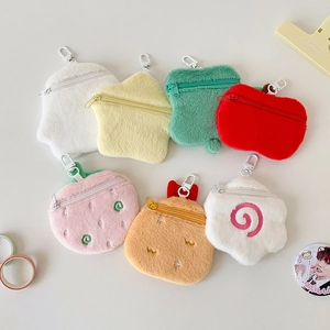 Cute plush clover and fruit shaped badge storage pouches with metal lobster clips