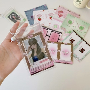 Transparent PVC photo card holder with bell charm and stylish angel wings decorative card