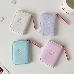 Detailed grid of macaron-colored PU leather coin purses with cartoon illustrations