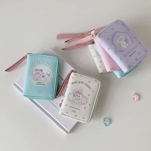 Macaron color PU leather coin purses with cute cartoon animal prints and wrist straps