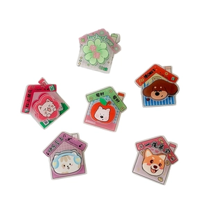Set of 6 cute house-shaped acrylic phone griptoks with cartoon dog and cat designs