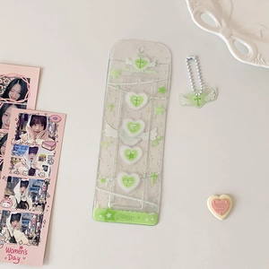 Glitter PVC photocard holder with angel wing pendant and heart-shaped hanging charms