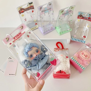 Cute PVC doll display storage bag with cartoon strawberry prints and portable handle