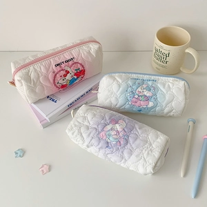 Quilted heart pattern stationery bags in pink blue and purple with cute cartoon prints