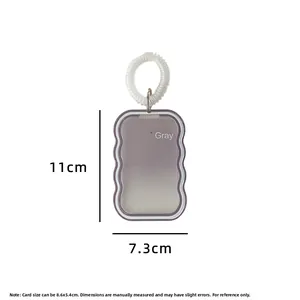 Close-up of wavy gray gradient card holder with measurements 11x7.3cm and spring lanyard