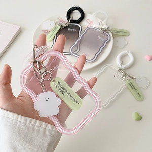 Transparent wavy card holder with spiral wristband in pink black gray and white colors