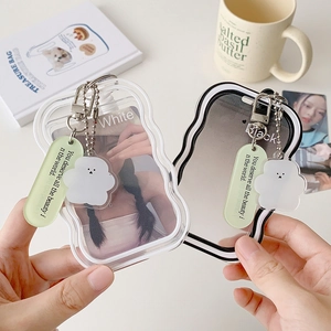 Cute wavy acrylic card holder with keychain featuring transparent and black gradient frames