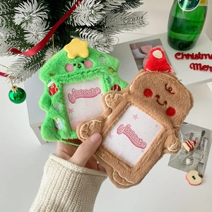 Portacarte natalizi in peluche con design ad albero verde e pan di zenzero marrone