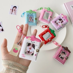 Kawaii Strawberry Cartoon Mini Photo Album Keychain PVC Photocard Holder For Kpop Star Idol Cards Bag Pendant Decoration