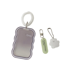 Cute gray wavy card holder with white spiral lanyard and cloud charm accessory