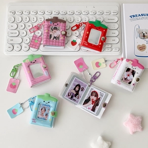 Cute cartoon strawberry mini photo album keychain for 2-inch ID photos and photocards