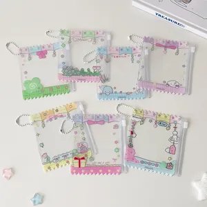 Kawaii transparent PVC candy bag card holders with metal chains in pastel colors
