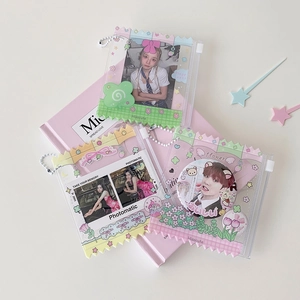 Cute PVC candy-style photocard holders with 70mm clover patterns and silver ball chains