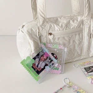 Cute cartoon clover PVC photocard holders with bead chains for bags and idol cards