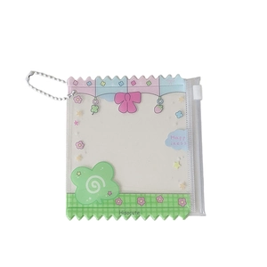 Transparent PVC cartoon candy bag card holder with colorful macaron edges and bead chain