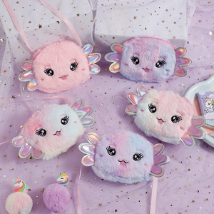 Detailed plush crossbody coin purse with colorful fins and embroidered cartoon eyes