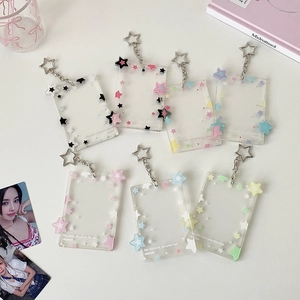 Porte-Cartes Photo Étoile En Acrylique Transparent Avec Porte-Clés Métallique Pour Photos D'Idole Cartes Polaroid Style Coréen Bijou De Sac