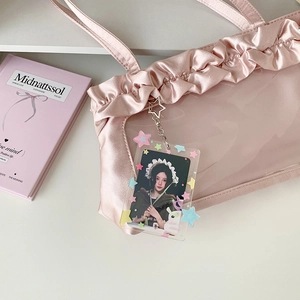 Sac ita en satin rose avec volants et porte-carte en forme d'étoile pour photocard