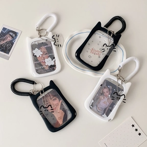 Cat-shaped silicone card holders with spiral lanyards and acrylic charms for photos