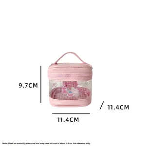 Detailed dimensions of pink transparent PVC cosmetic bag with cute cartoon prints