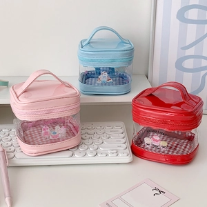 Cartoon Transparent Cosmetic Bag PVC PU Leather Handheld Travel Makeup Pouch Cute Stationery Storage Organizer Girls