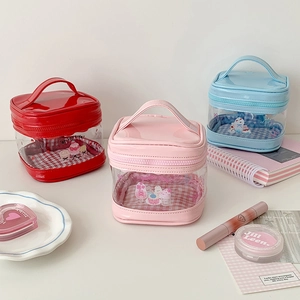 Three-piece set of transparent PVC cosmetic bags with glossy trim and cartoon prints