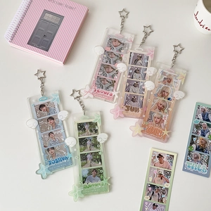 Portafotocard in Acrilico Kawaii Con Decorazioni a Stella e Ali d'Angelo Stile Ins Coreano Portachiavi Porta Carte Multi-Slot Per Fan Kpop
