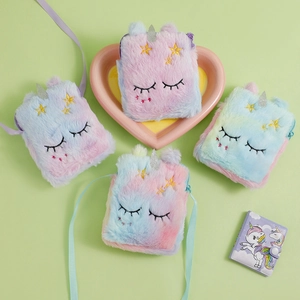 Unicorn plush crossbody coin purse set with macaron gradient colors and golden star embroidery