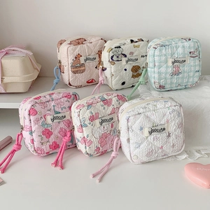Cute quilted cotton organizer bags with cartoon bear and floral patterns for daily storage