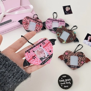 Bat-winged heart acrylic photocard holder pendant with ball chain in various colors