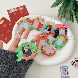 Soporte de Tarjeta de Foto de Acrílico de Navidad Llavero Colgante Marco de Fotos Hueco Con Cadena de Cuentas