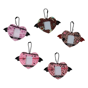 5pcs heart shaped little devil wings charms for bags with leopard and floral prints