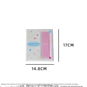 Detaillierte Größenangabe des rosa Stern Fotokartenbinders mit Maßen 17x14,8x2,5cm